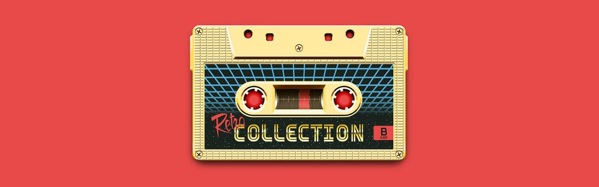 Auf rotem Hintergrund ist eine Retro-Kassette zu sehen; Link zum Projekt 