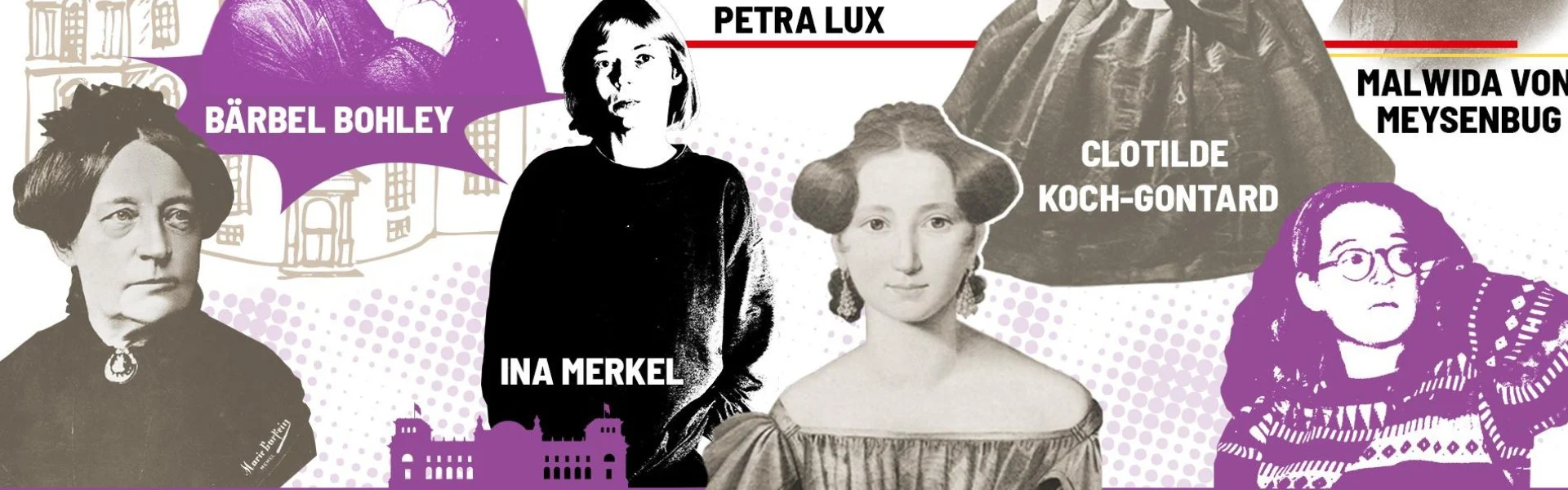 Frauen für die Demokratie: historische Abbildungen von Frauen, die Wegbereiterinnen der Demokratie in Deutschland waren. Link zum Projekt Demokratiefrauen.