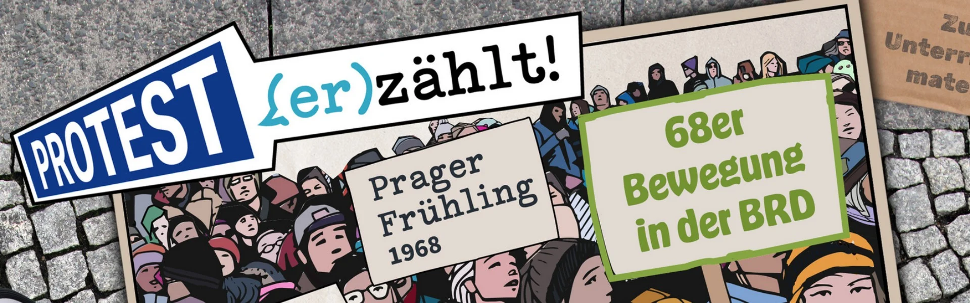 Comiczeichnung von Demonstrierenden mit Schildern. Link zum Projekt 