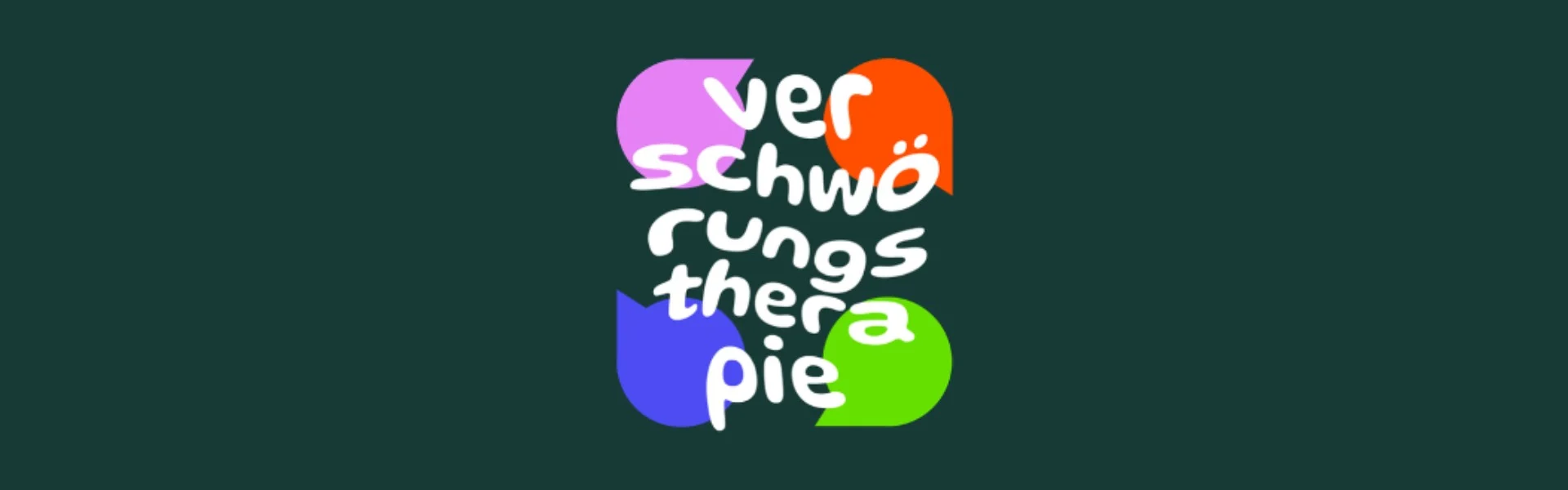 Logo: Auf einem dunkelgrünem Hintergrund sind vier Sprechblasen in pink, orange, blau und grün. Davor ist die Schrift